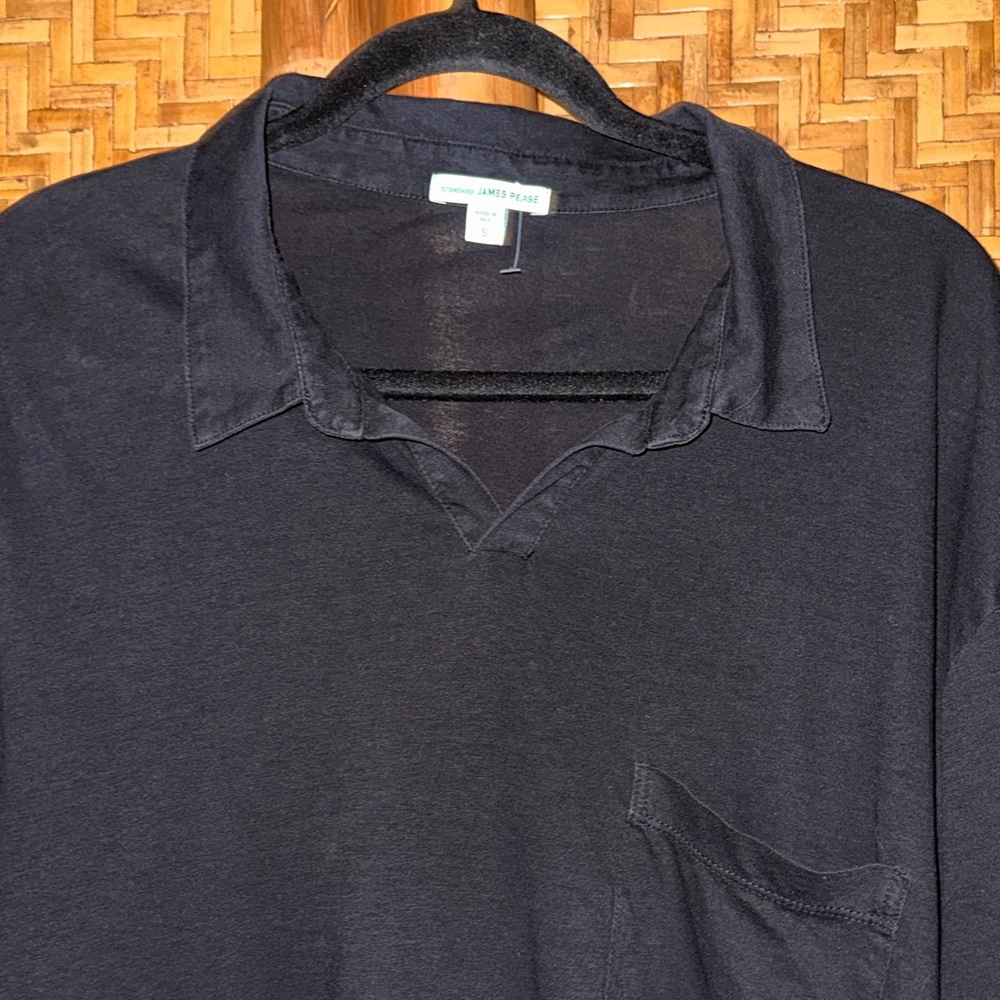 James Perse black Long Sleeve collared slub cotton Shirt size 5 - Picture 3 of 10
